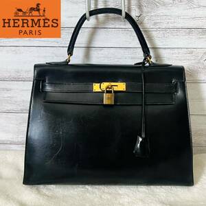 【良品】HERMES エルメス　ケリー28 外縫い　○M刻印　ハンドバッグ　黒　フランス製　ケリーバッグ