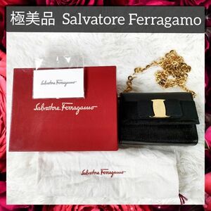 【極美品】送料無料 Salvatore Ferragamo サルヴァトーレフェラガモ ショルダーバッグ AQ-21 3202 レザー ブラック 黒 レディース