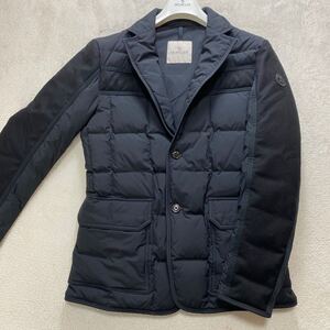 【極美品・最高峰】 MONCLER モンクレール メンズ ダウン テーラード ジャケット 切替 レザー ワッペン DRAMONT ドラモン ブラック M相当 