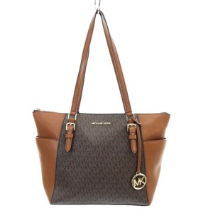 マイケルコース MICHAEL KORS シャーロット シグネチャー ラージ トップ ジップ トート ショルダーバッグ MKシグネチャー 茶色 35T0GCFT3B