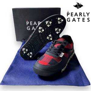 【24.5】新品 定価3.7万 パーリーゲイツ ミニマルデザイン 収納袋&レンチ付き スパイク PEARLY GATES ゴルフシューズ 箱有り GOLF◆R2065