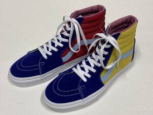 VANS レア!! SK-8 Hi 青スエード 黄赤ピンク水色 マルチパターン US9 (27cm) アメリカ企画限定!! バンズ ハイトップ