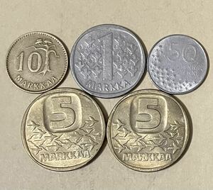 フィンランド　5マルッカ　1マルッカ他　5枚セット　外国コイン　アンティーク　古銭　外国銭　フィンランドコイン