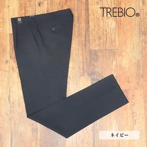 1円/TREBIO/82cm/スラックス パンツ 吸汗速乾 ストレッチ 透け＆シワ防止 ワンタック ゴルフ 美脚 ビジカジ 新品/紺/ネイビー/id381/