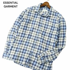 ESSENTIAL GARMENT メンズビギ 通年★ 長袖 チェック ソフト ネル シャツ Sz.L　メンズ ネイビー × 白　A4T05171_5#C