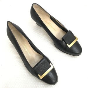 イタリア製☆フェラガモ/Salvatore Ferragamo☆リザードレザー/パンプス【size:6C/23.0/ 黒/black】pumps/Shoes/high heels◇bQ-586