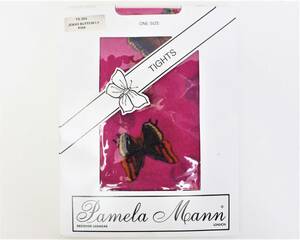 UE23パメラマン イギリス製 タイツ ロンドンPamela Mann LONDONデザイナー レッグウェア 柄タイツJEANS BUTTERFLY PINK