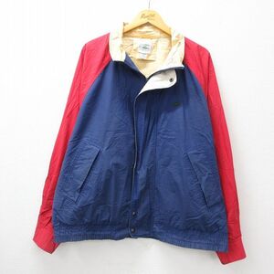 XL/古着 ラコステ LACOSTE 長袖 ジャケット メンズ 90s ワンポイントロゴ 大きいサイズ コットン ラグラン マルチカラー 紺他 ネイビー 24s