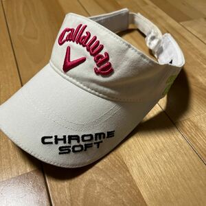 美品　Callaway ゴルフ　ゴルフウェア キャロウェイゴルフ サンバイザー レディースF 白　ホワイト