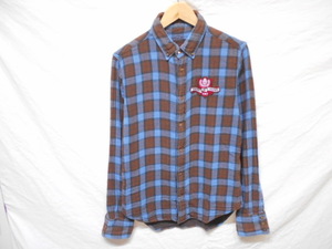 TMT ティーエムティー Double Guze Shirt ダブルガーゼ 長袖 チェック シャツ USED加工 ブラウン系 Mサイズ