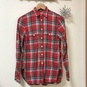 美品 DENIM&SUPPLY レディース チェックシャツ 150 XXS 赤 グレー チェック 長袖シャツ 長袖 赤チェック ボタン 綿100%