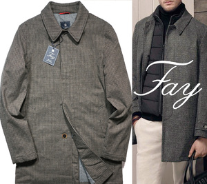 新品19万【FAY】フェイ /伊製/極上の清潔感を纏う紳士の佇まいを作り上げる/17AW/中綿入ガンチョツイードステンカラーコートS/S-M相当/IT44