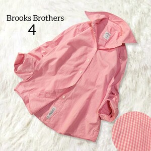 41 【Brooks Brother】 ギンガムチェック 長袖 シャツ トップス 4 L XL ピンク 綿 コットン 大人可愛い ブルックスブラザーズ レディース