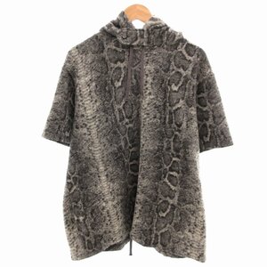 エンジニアードガーメンツ Engineered Garments 美品 21AW ニットパーカー フーディー パイソン柄 半袖 ウール混 M グレー /HD