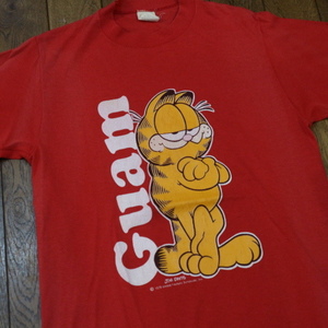 70s USA製 Garfield Guam ガーフィールド Tシャツ M レッド Velva Sheen キャラクター コミック Jim Davis ヴィンテージ