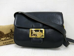 ◆美品◆CELINE セリーヌ◆馬車金具◆カーフ レザー 本革◆ショルダー バッグ◆ブラック ゴールド金具◆ヴィンテージ◆斜め掛け◆A5690