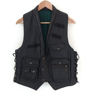 (^w^)b Leather vest レザー ベスト 70s 80s 90s ビンテージ Vネック ZIP ボタン レースアップ ジャケット 革ジャン バイカー 黒 O11368DD