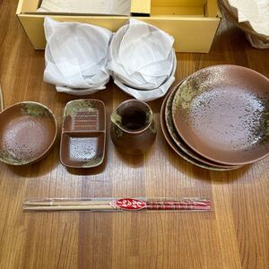 A1-190 天ぷらセット　和食器　小皿5枚　中皿3枚　菜箸付き　銘々皿 天ぷら