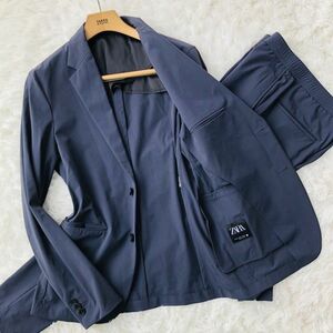 ザラ　ZARA スーツ　セットアップ　テーラードジャケット　ネイビー　M/S 背抜　ストレッチ　ナイロン　メンズ　ブレザー