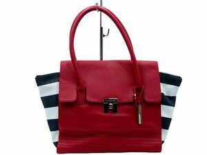 TOMMY HILFIGER トミーヒルフィガー レザー デニムボーダー トート バッグ 赤ｘ紺 ■■ ☆ edb5 レディース