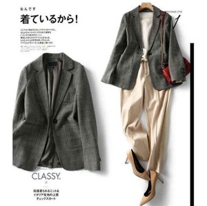 S～3XL 大きいサイズ スーツ チェック柄 ジャケット スリム 仕事用 M グレー