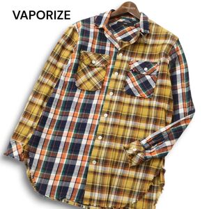 美品★ VAPORIZE ヴェイパライズ BEAMS ビームス クレイジー切替 カットオフ 長袖 ワーク チェック ネル シャツ Sz.S メンズ　C4T11511_C#B