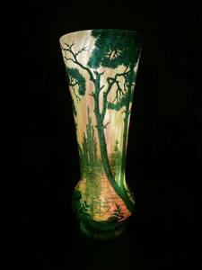 【美品】 大作 ドームナンシー DAUM NANCY 湖水風景花瓶 夕暮れ 大型29㎝ 1900年頃 花器 アールヌーボー