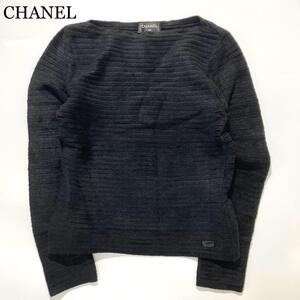 【極美品】CHANEL ニット セーター ボートネック レザータグ ブラック