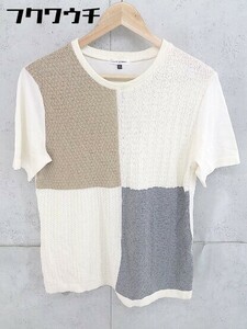 ◇ a.v.v HOMME アーヴェヴェ オム ニット 切り替え 半袖 カットソー サイズL アイボリー ベージュ メンズ