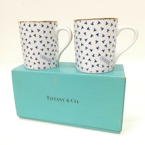 T95 TIFFANY&Co. ティファニー ダンシングT ペア マグカップ 2個セット 洋食器 陶磁器 ブランドロゴ入り 箱付き