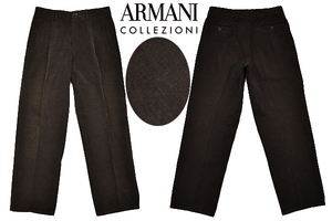 K-4356★ARMANI COLLEZIONI アルマーニ コレッツォーニ★正規品 ブラウン ワンタック 細畝 コーデュロイ スラックス パンツ 48 L