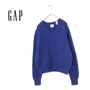 1N2433-N◆ 白タグ old GAP オールドギャップ 長袖セーター ニット Vネック ミックスウール ◆ sizeS ブルー マルチ ウール100