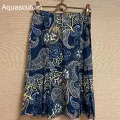 Aquascutum/ペイズリースカート/ネイビー/Aライン/アクアスキュータム