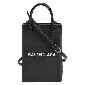 バレンシアガ BALENCIAGA ショッピング フォンホルダー ミニ ショッピングバッグ 593826 レザー ブラック 黒 2way ショルダーバッグ 中古