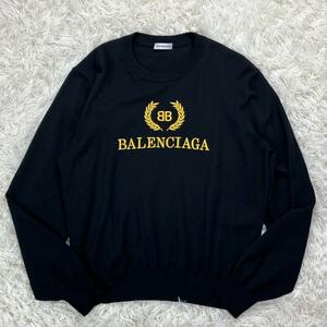 美品 BALENCIAGA バレンシアガ ウール ニット 刺繍 ロゴ ブラック セーター Mサイズ
