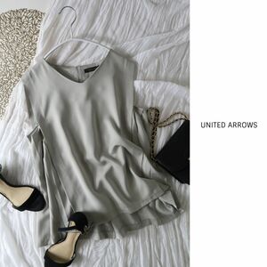 超美品☆ユナイテッドアローズ UNITED ARROWS☆洗える サイドプリーツ ノースリブラウス☆A-O 3747