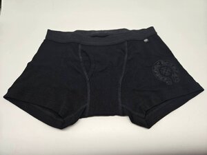 Θ未使用品【CHROME HEARTS クロムハーツ ショート ボクサー パンツ 黒 ブラックロゴ 下着 ブリーフ Mサイズ メンズ】HM1498