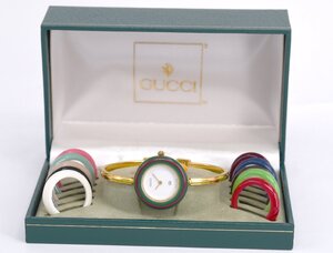 [美品] 稼働品【GUCCI】 グッチ チェンジベゼル 11/12 レディース クォーツ 動作OK 箱付 中古美品