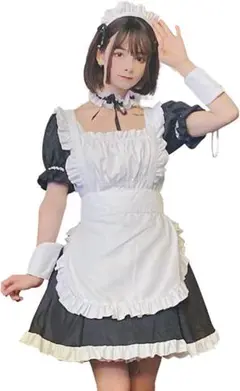 メイド服 コスプレ ハロウィン 仮装 サイズ微調整 5点セット (M)