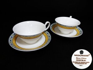 XD320△ Wedgwood/ウエッジウッド/ミストラル/ティーカップ＆ソーサー/ピオニー/カップ口径11x高さ6cm/ソーサー直径15cm/ 計2客 /茶器/美品