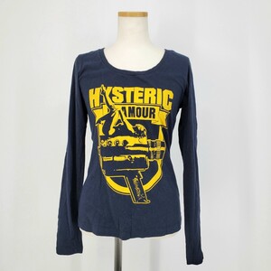 ◇c 【人気アイテム】 ヒステリックグラマー HYSTERIC GLAMOUR ヒスガール ロゴ プリント Tシャツ Fサイズ レディース トップス ネイビー