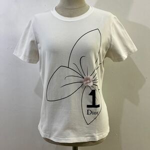 Christian Dior フランス製 半袖Tシャツ プリントTシャツ ロゴ 花柄プリント 白 クリスチャンディオール【レターパックライト郵送可】O