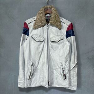 SCHOTT ショット CLASSIC RACER JACKET 擦れ ダメージ加工 襟ボア 着脱 クラシックレーサー シングルライダースジャケット size.M ホワイト