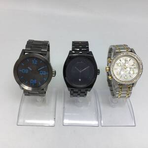 MM32★【QZ/3点セット】NIXON / 稼働品 1点 / 不動品 2点 / ニクソン クォーツ ラウンド 純正ベルト メンズ腕時計 まとめ 現状品