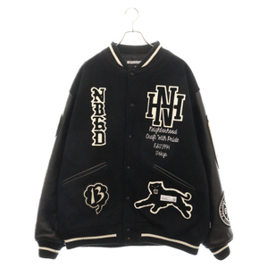 NEIGHBORHOOD ネイバーフッド 23AW STADIUM JACKET ワッペン袖レザー切替 スタジアムジャケット スタジャン ブラック 232SZNH-JKM03