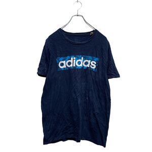 adidas 半袖 プリントTシャツ M ネイビー ブルー アディダス クルーネック ロゴ 古着卸 アメリカ仕入 a604-6656