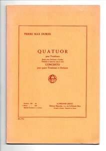 送料無料 トロンボーン4重奏楽譜 ピエール・マックス・デュボワ：四重奏曲 試聴可 4Trb スコア・パート譜セット