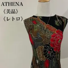 美品 アテナ アート和柄 花柄デザイン プルオーバー ノースリーブブラウス