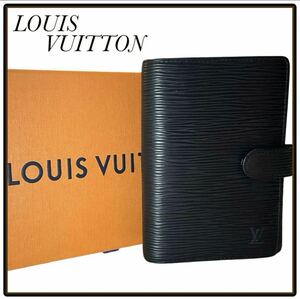 1円〜【極美品】　ルイヴィトン　LOUIS VUITTON アジェンダ　PM エピ　6穴　ゴールドリング スケジュール帳　手帳カバー ブラック　黒