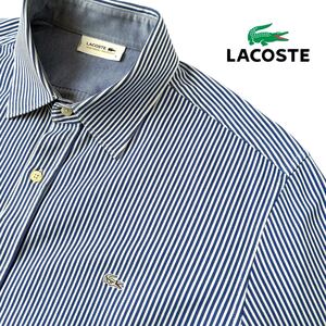 ラコステ LACOSTE ストライプ 長袖シャツ 5 (XL) ネイビー ブルー ホワイト MADE IN JAPAN KH707E サーモライト シャツ